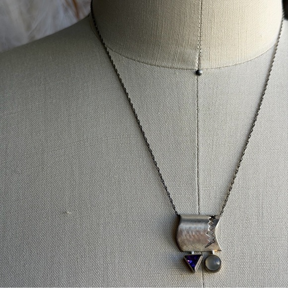 WRE Vintage Artisan Abstract Modernist Amethyst White Stone 925 Pendant Necklace - Picture 3 of 15